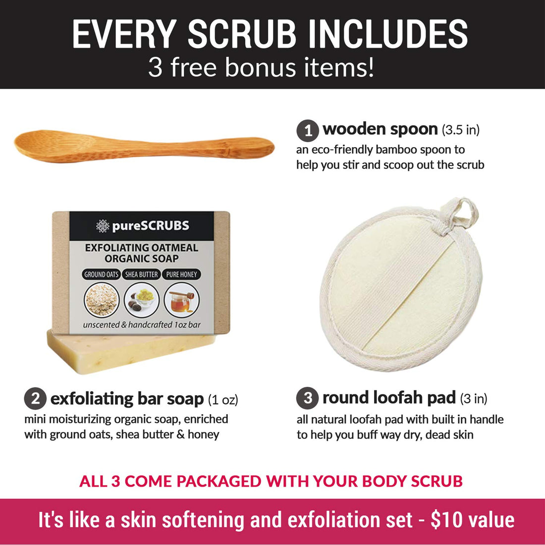 pureSCRUBS Lavender Body Scrub 16Oz + Spoon, Loofah, Soap: Premium Organic Body Scrub Set - Large 16Oz Lavender Body Scrub - Pure Dead Sea Salt Infused With Organic Essential Oils & Nutrient