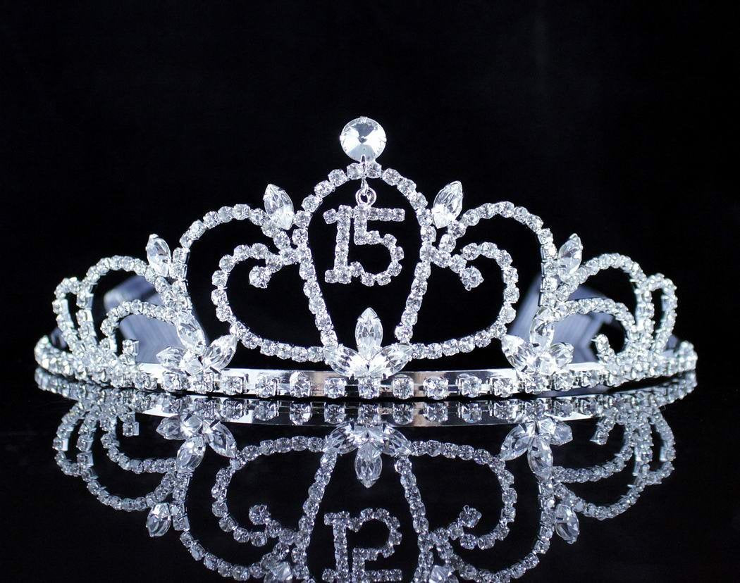 JANEFASHIONS QUINCEANERA 15 FIFTEEN RHIESTONE TIARA CROWN W/ HAIR COMBS BIRTHDAY PARTY T990