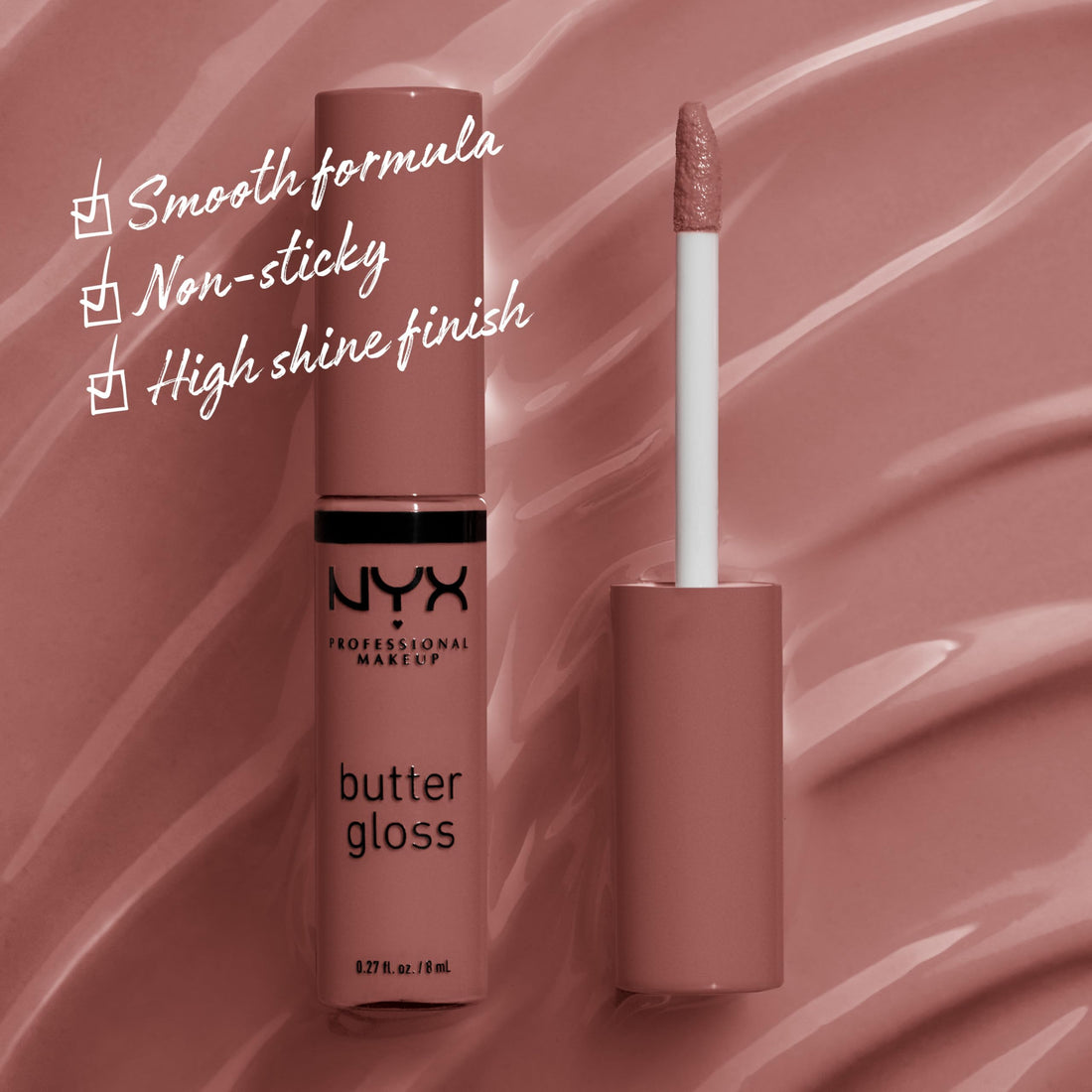 NYX PROFESSIONAL MAKEUP Butter Gloss Brown Sugar, Non-Stick Lip Gloss - Spiked Toffee (Brown Mauve)