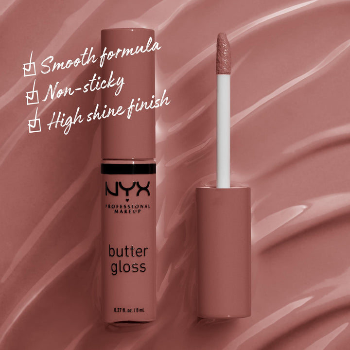 NYX PROFESSIONAL MAKEUP Butter Gloss Brown Sugar, Non-Stick Lip Gloss - Spiked Toffee (Brown Mauve)