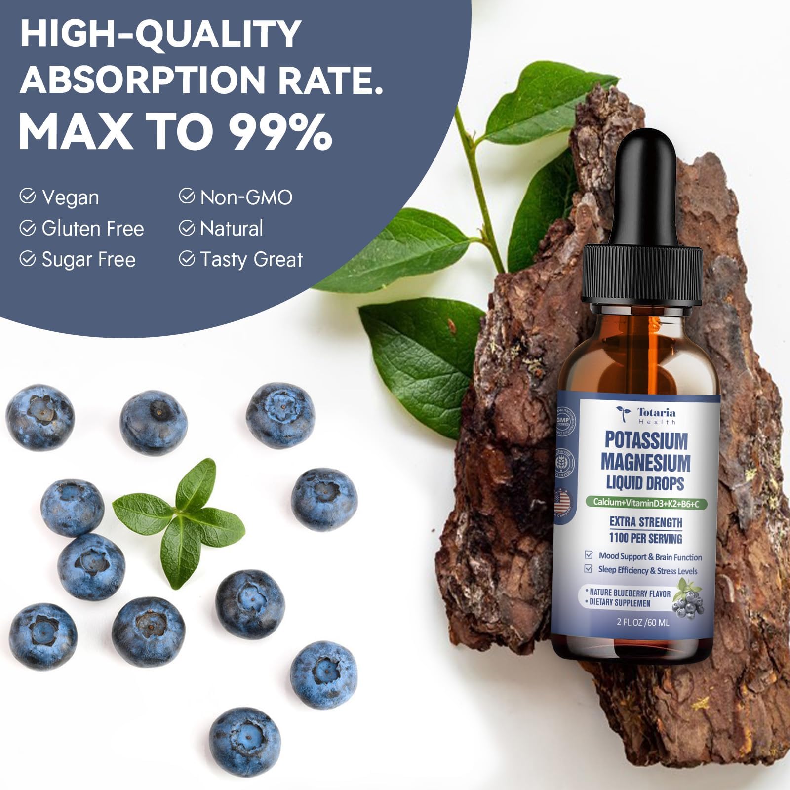 (2 Packs) Potassium Magnesium Supplement Liquid Drops - 200mg Potassium & 600mg Triple Complex Magnesium Glycinate Liquid Citrate Oil High Absorption Potasio Support Bone, Muscle, Leg Cramps