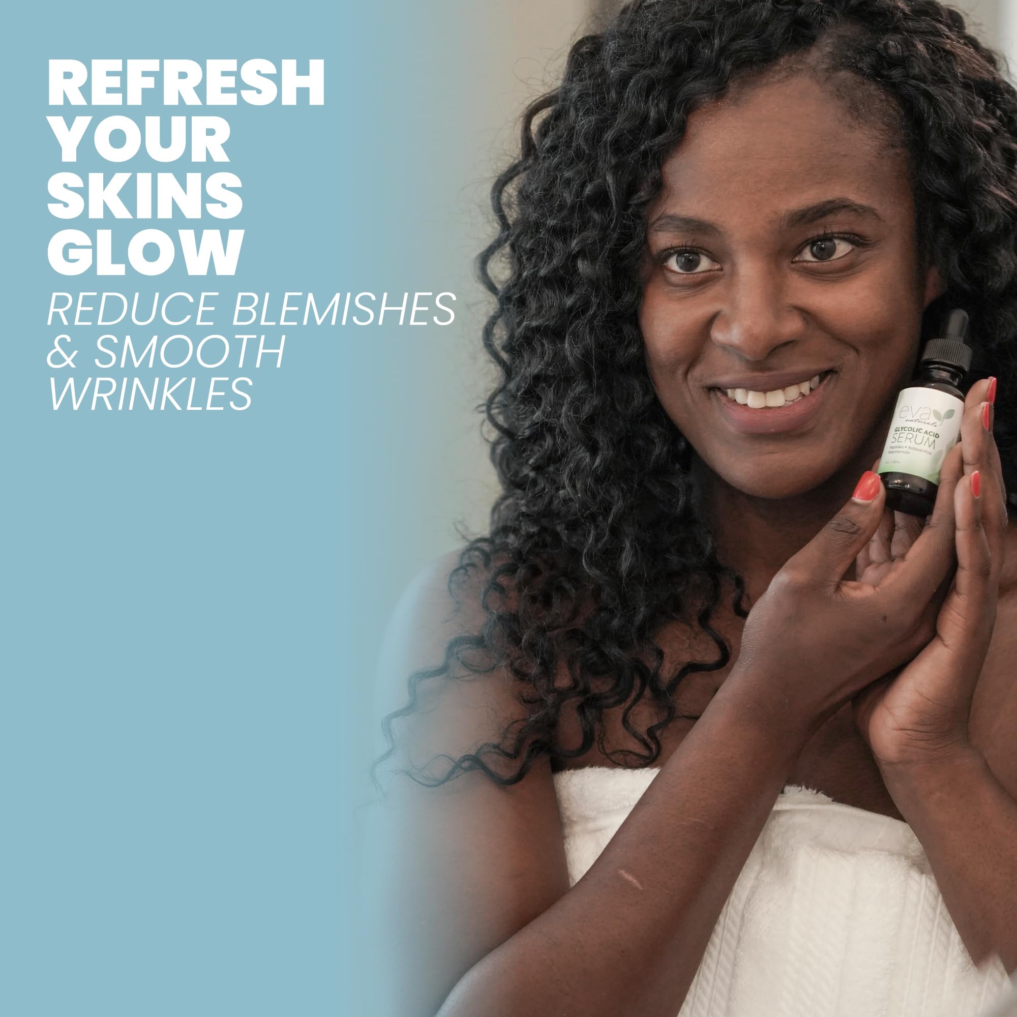 Eva Naturals Glycolic Acid Serum - Anti-Aging Vitamin C & Hyaluronic Acid Skin Brightening Formula Helps To Minimize & Exfoliate Pores, Reduce Fine Lines, Wrinkles, Acne Scarring & Breakouts - 1 Oz