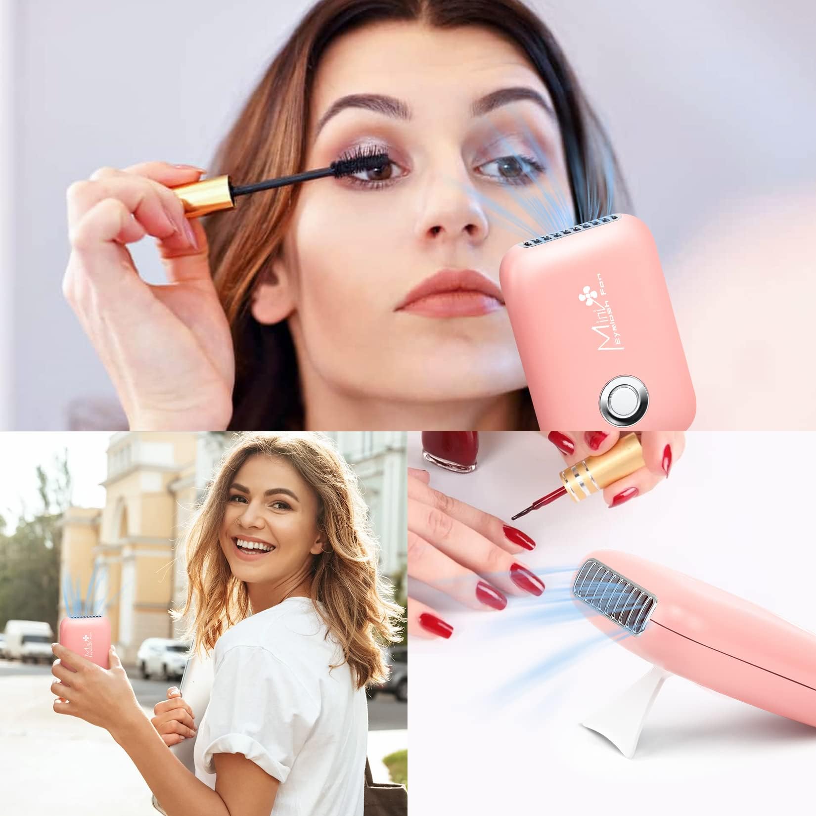 Buqikma Eyelashes Rechargeable Fan, Mini Lash Fan Eyelash Extensions Portable USB Handheld Fan Dryer Air Conditioning Blower for Eyelash Extension Supplies (Pink)