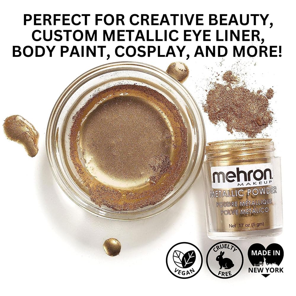 Mehron Makeup Metallic Powder (.17 oz) with Mixing Liquid (1 oz) (GOLD)