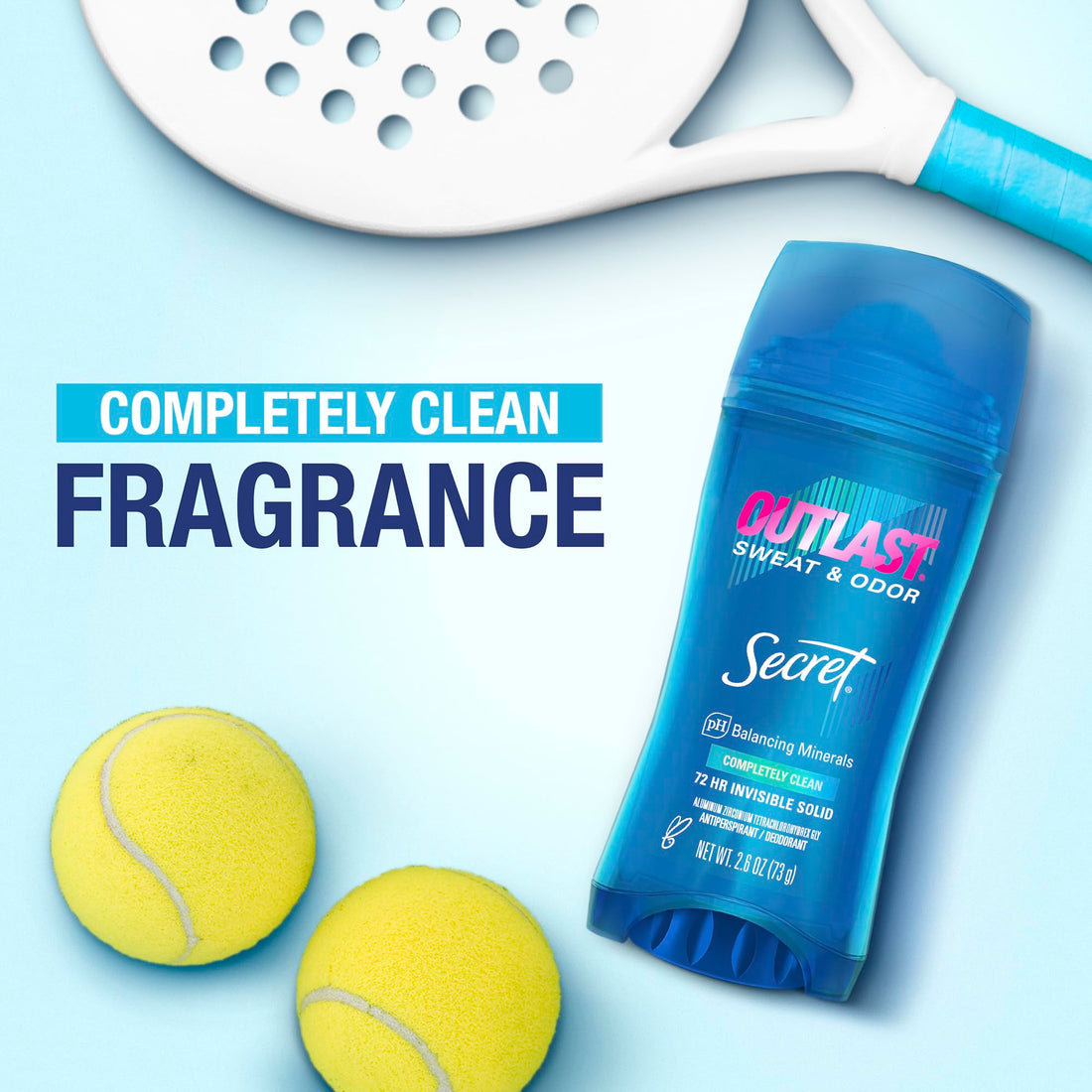 Secret Outlast Antiperspirant Deodorant for Women, Sweat & Odor Protection, PH Balancing Minerals, Invisible Solid, Completely Clean Scent, 2.6 oz