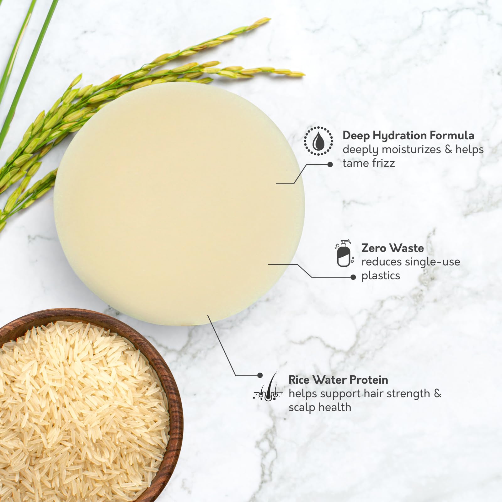 Rice Water Shampoo Bar for Hair Strengthening and Repair - Sulfate-Free, Vegan Formula with Nourishing Oils - Solid Shampoo for Healthy Locks, Thinning Hair and Color-Treated Hair, 3.2 oz
