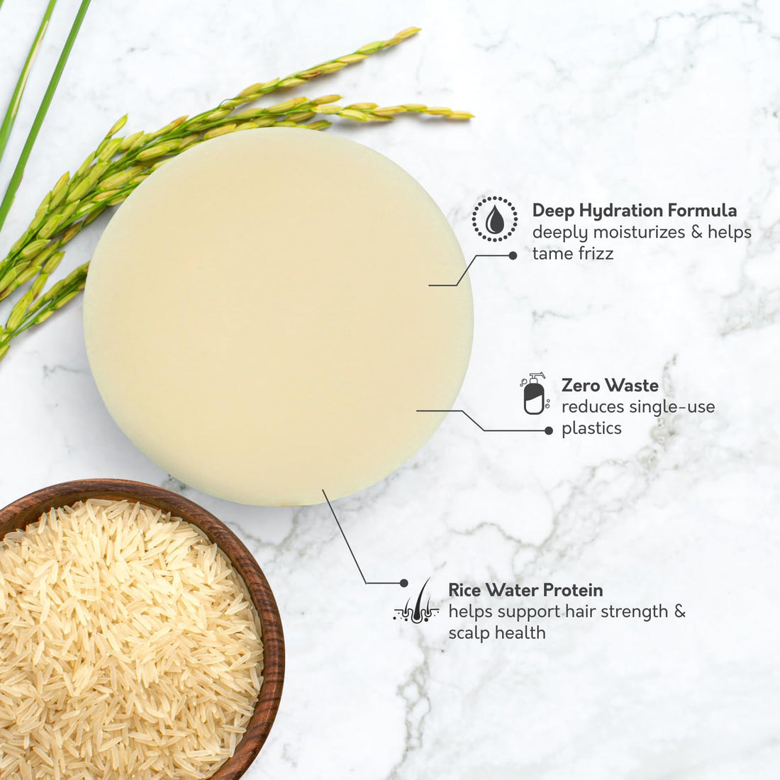 Rice Water Shampoo Bar for Hair Strengthening and Repair - Sulfate-Free, Vegan Formula with Nourishing Oils - Solid Shampoo for Healthy Locks, Thinning Hair and Color-Treated Hair, 3.2 oz