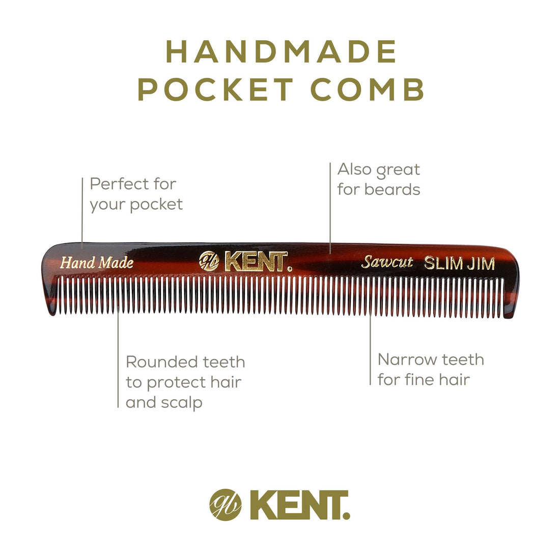 3 Pack: Kent Slim Jim 4 1 2 Handmade Mens Pocket Comb All Fine (3 Pack)