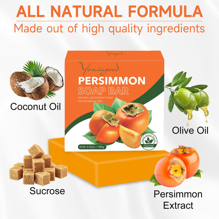 yoniagood 3 PCS Persimmon Soap Bar for Body Odor Control, Natural Deodorant Body Bar Soap for Old People Smell, Remove Strong Smell, Organic Eliminating Odor Wash Soap for Women & Men