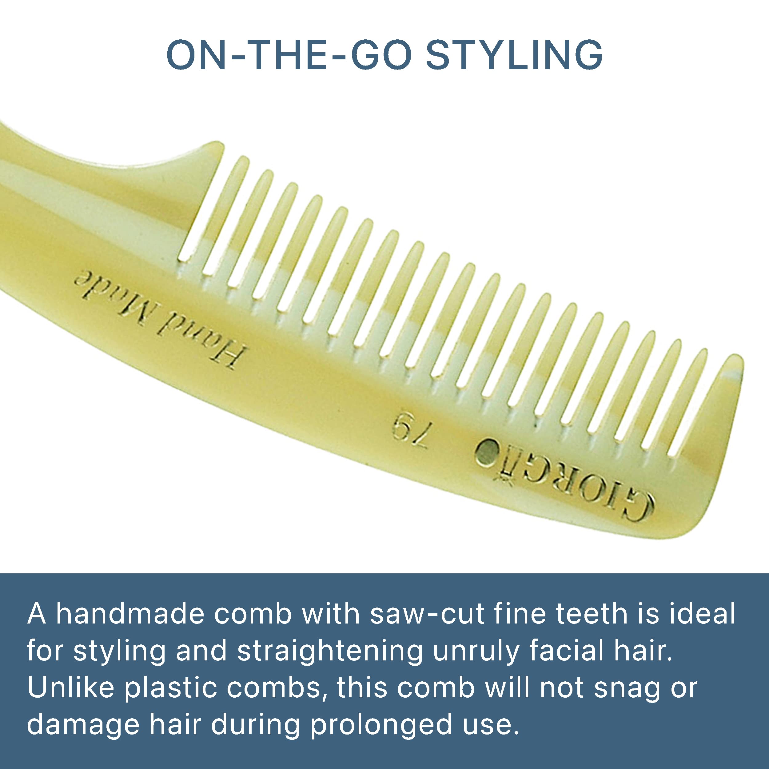 Giorgio G79 Small Men’s Fine Tooth Pocket Beard & Mustache Comb for Facial Hair Grooming, Hand-Made of Cellulose, Saw-Cut, Perfect Man Moustache Comb (4 ¾ in. / 120mm) (2-Pack, Horn)