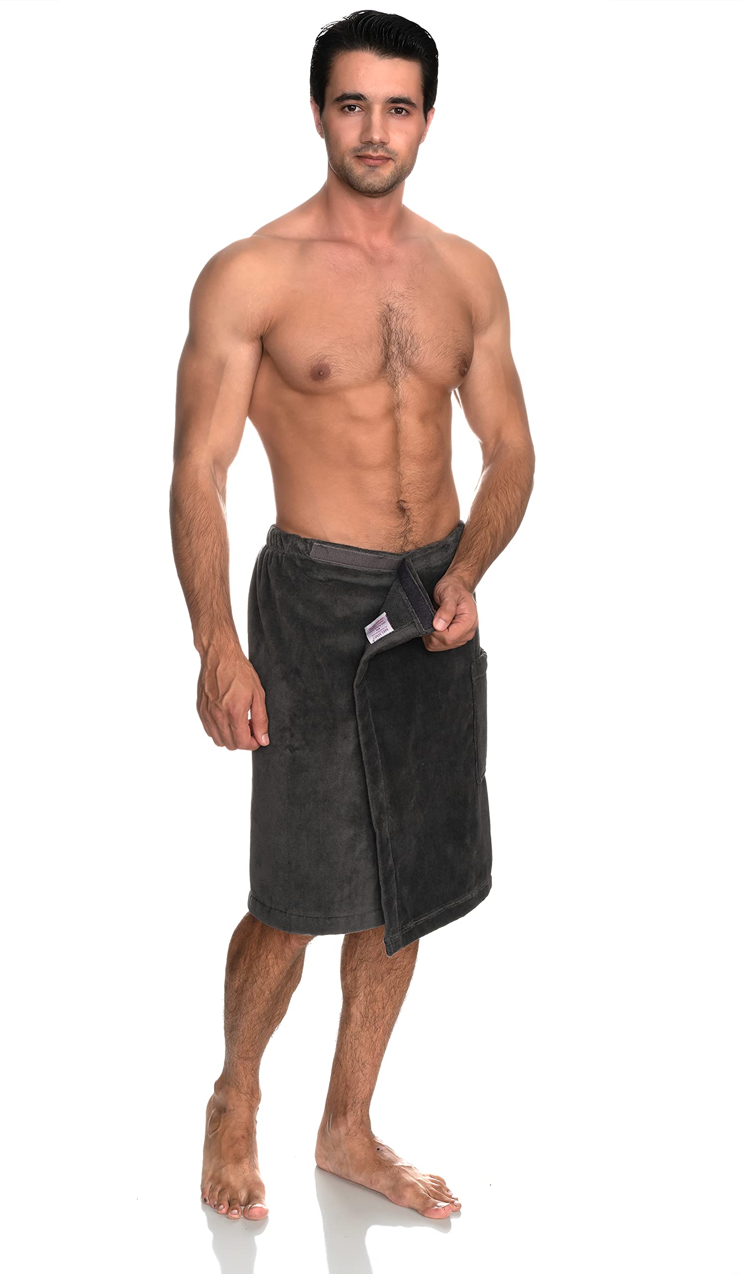 TowelSelections Mens Shower Wrap Adjustable Cotton Terry Velour Wrap Gym Body Cover Up Small/Medium Smoked Pearl