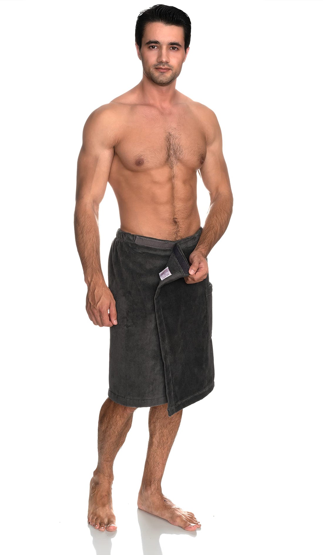 TowelSelections Mens Shower Wrap Adjustable Cotton Terry Velour Wrap Gym Body Cover Up Small/Medium Smoked Pearl
