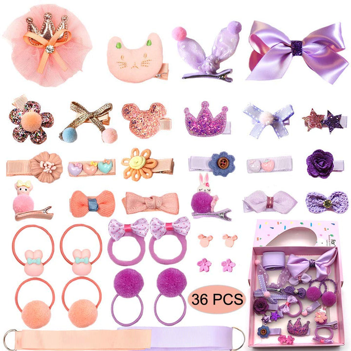 Baby Girl's Hair Clips Cute Hair Bows Baby Elastic Hair Ties Hair Accessories Ponytail Holder Hairpins Set For Baby Girls Teens Toddlers, Assorted styles, 36 pieces Pack (Purple)