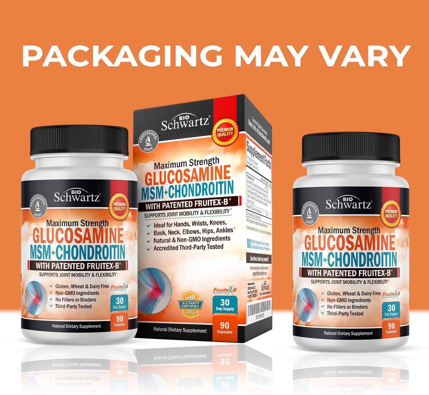 Glucosamine Chondroitin MSM Triple Strength Joint Support Supplement with Collagen Peptides, Turmeric and Ginger, Hyaluronic Acid, Glucosamine Chondroitin Sulfate - Gluten Free, Non GMO, 90 Capsules