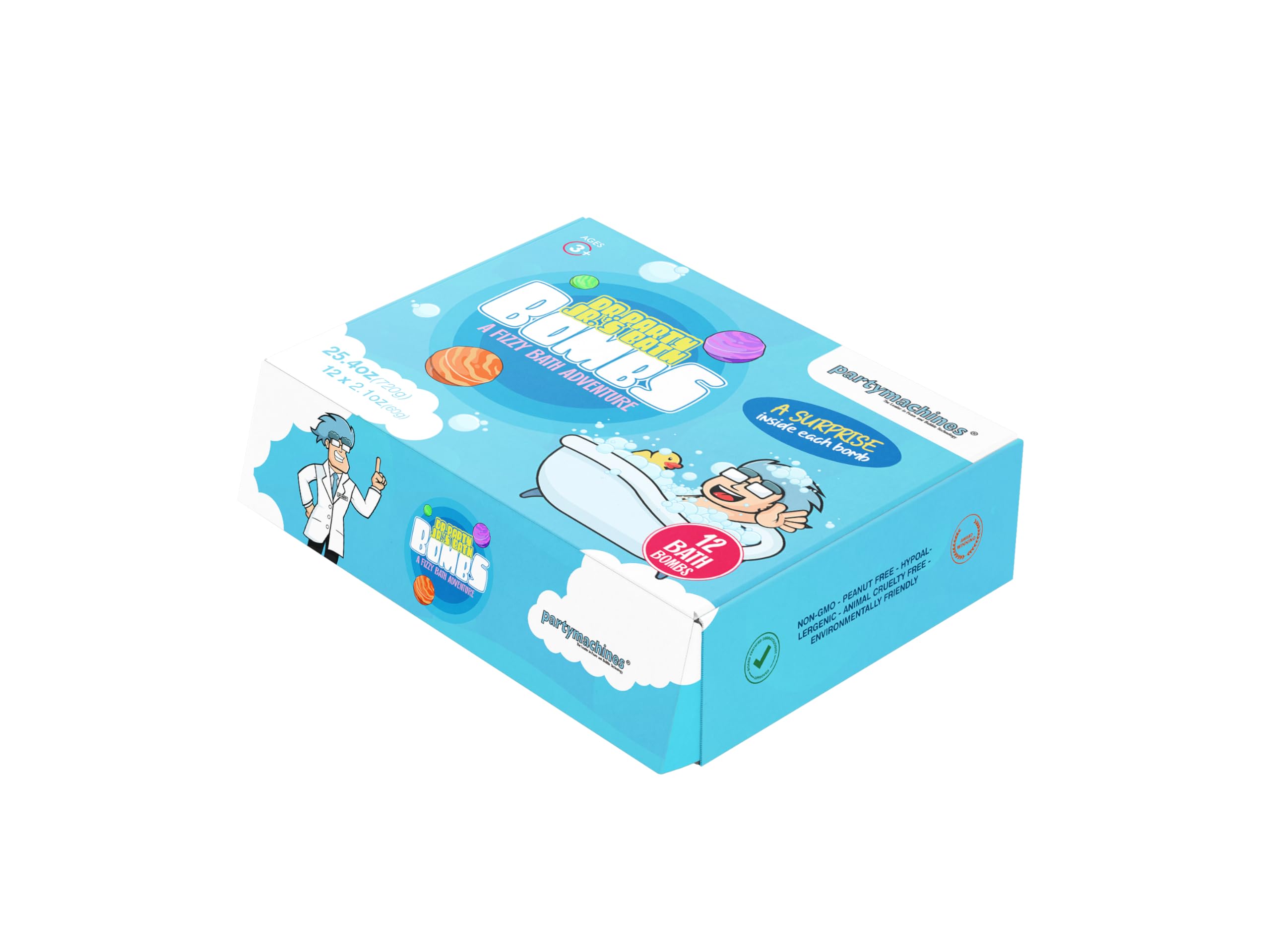 Splash Magic Kids Bath Bombs by Dr. Party - Box of 12 Colorful Bath Bombs, Dermatologist Approved for Young Children