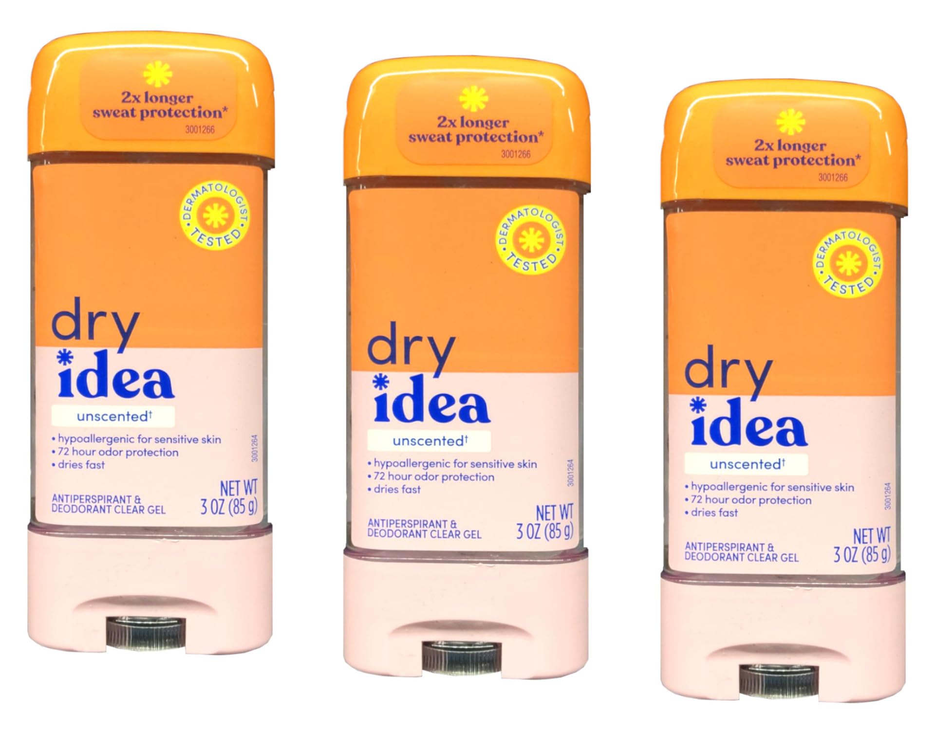 Dry Idea AdvancedDry Unscented Antiperspirant & Deodorant Clear Gel 3.0FL OZ (Pack of 3)