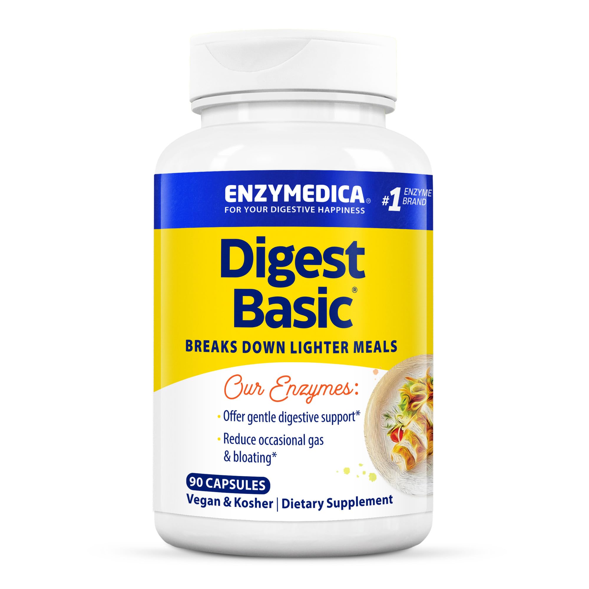 Enzymedica Digest Basic, Digestive Enzymes for Sensitive Stomachs, Offers Fast-Acting Gas & Bloating Relief, 90 Count
