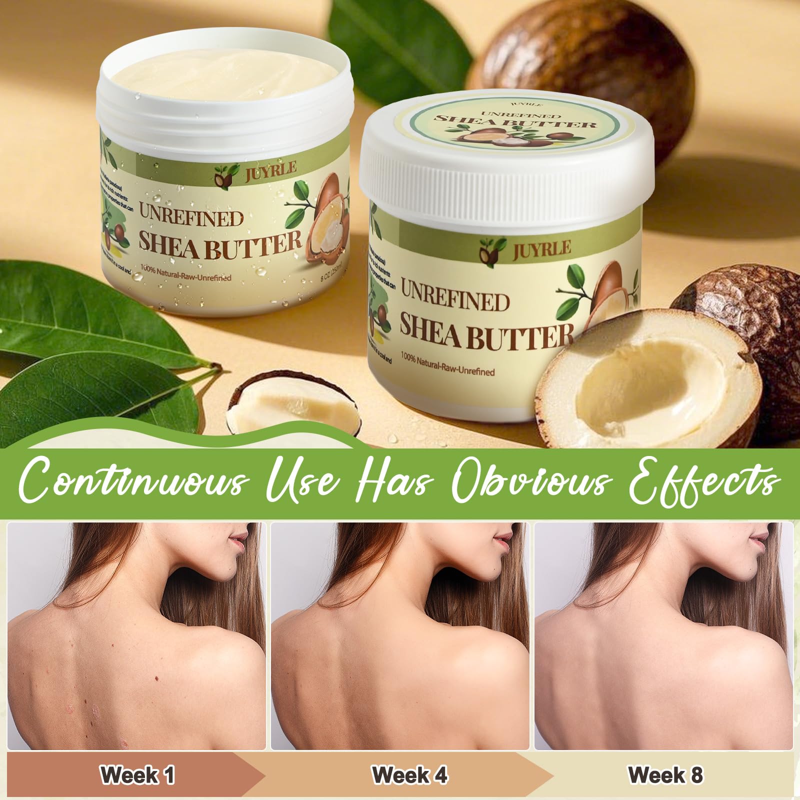 JUYRLE Shea Butter Raw Organic- Pure & Raw Virgin Unrefined, African Shea Butter for Hair, Extremely Dry Skin, DIY Whipped Moisturizing Body Lotion, Body Butter for Women and Men- 8oz