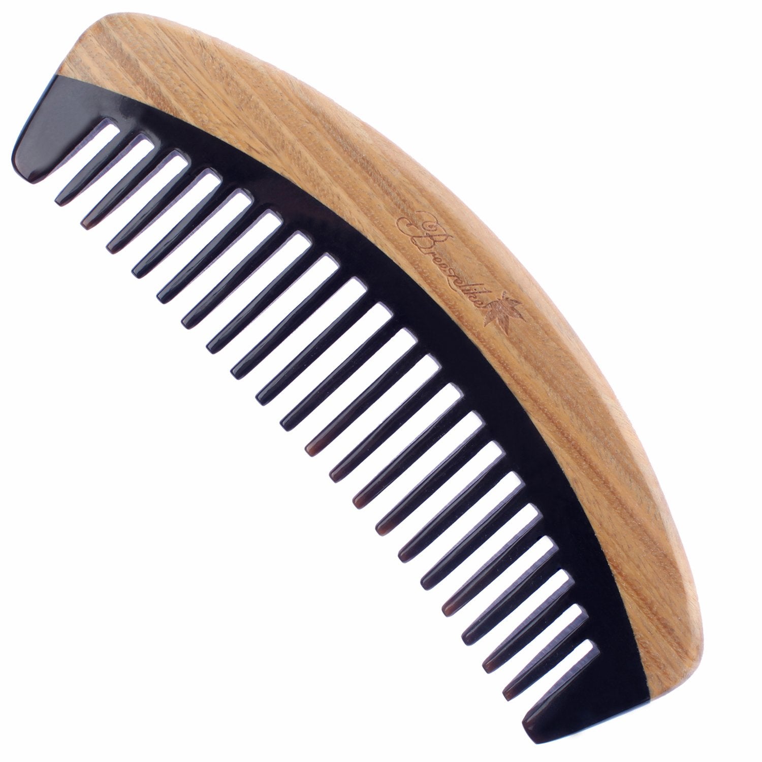 Breezelike Hair Comb - Wide Tooth Wooden Detangling Comb for Curly Hair - No Static Sandalwood Buffalo Horn Comb for Men and Women