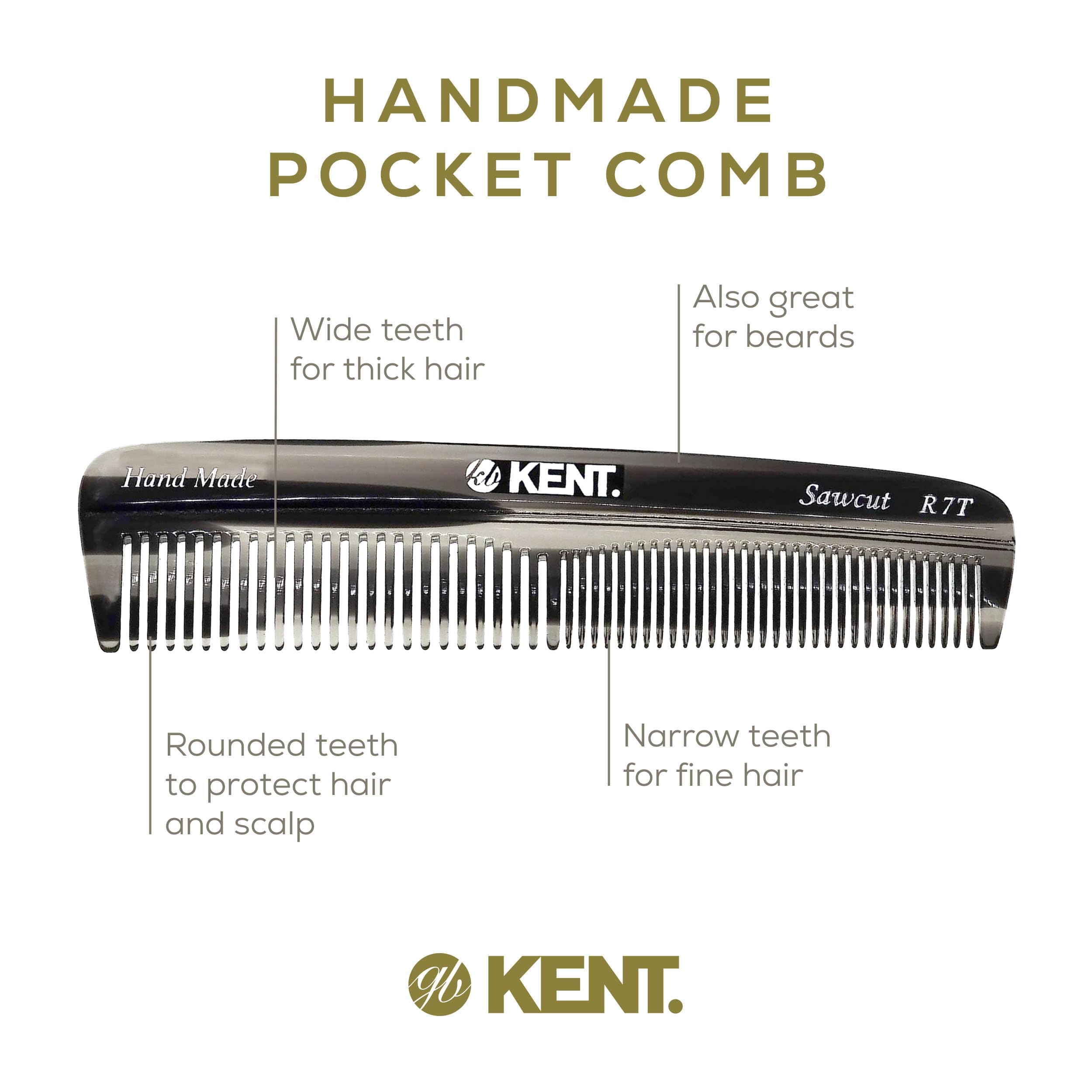 Kent A FOT Handmade Pocket Comb for Men, Graphite, All Fine Tooth Hair Comb Straightener for Everyday Grooming Styling Hair, Beard and Mustache, Use Wet or Dry, Saw Cut Hand Polished, Made in England
