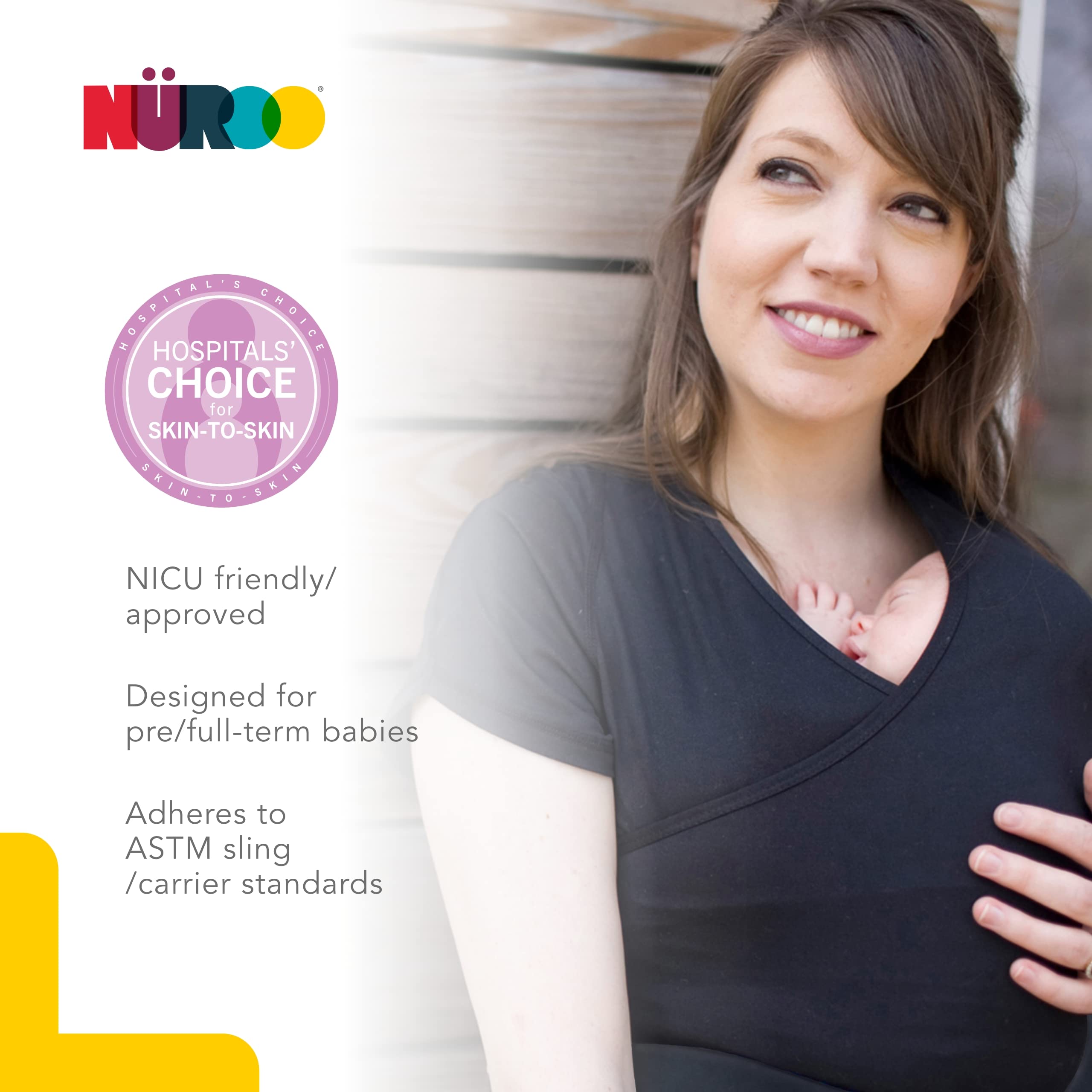 NuRoo Pocket, Hands-Free, Kangaroo Care, Skin-to-Skin, baby wearing shirt, Black, Medium