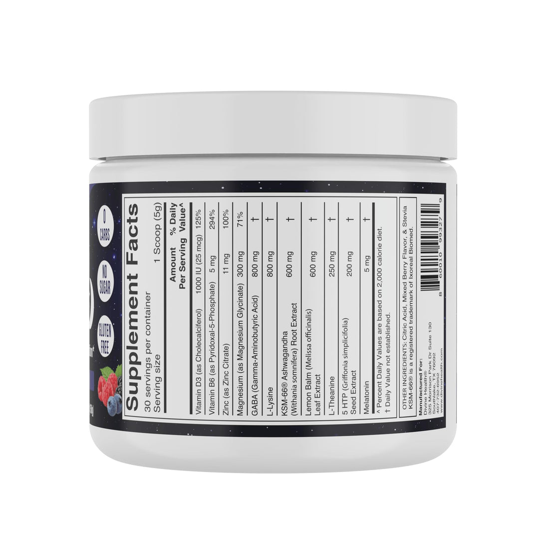 Divine Health Sleep-Ease | Sugar Free Mixed Berry Flavor | KSM-66 Ashwaghanda | 5-htp | 5mg Melatonin | Lemon Balm | L-Theanine | 5.29 oz