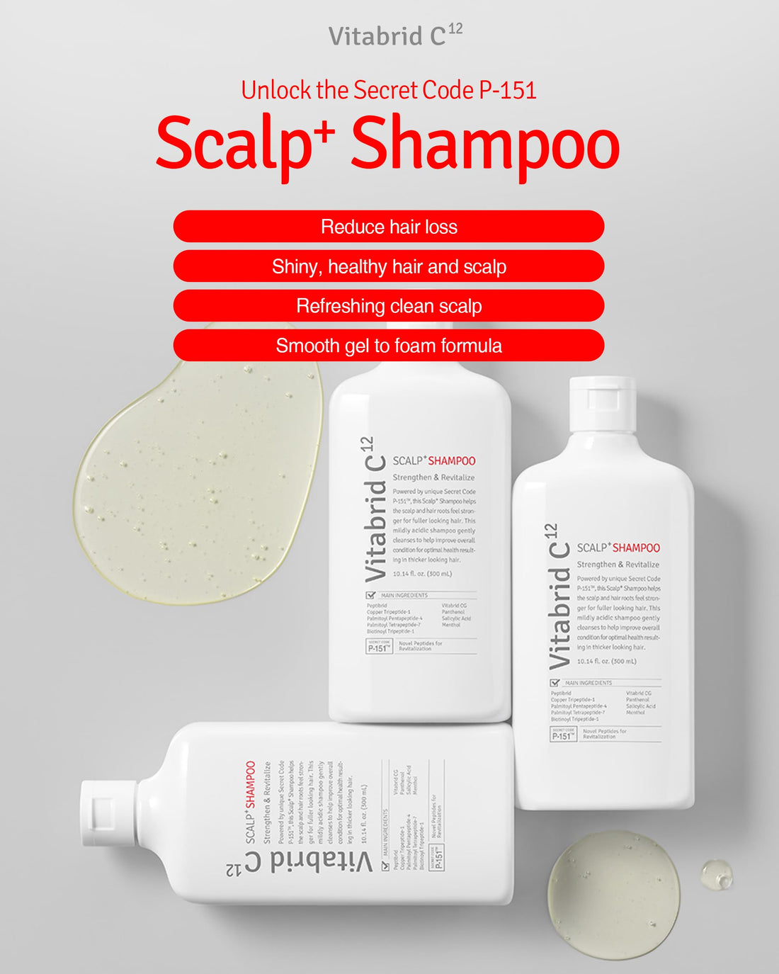 Scalp+ Shampoo for DHT Blocker, Hair Loss Relief - Moisture Anti-Aging Thickening Volumizing Fortifying & Repairing Hair Strength Fuller Hair with Vitamin C, Peptides, Biotin, 10.14 fl.oz.