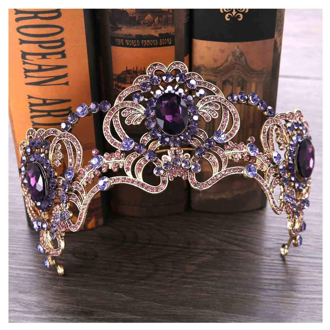 Yfe Wedding Bridal Crown Purple Retro Vintage Crowns and Tiaras for Women and Girls Prom Costume Headband