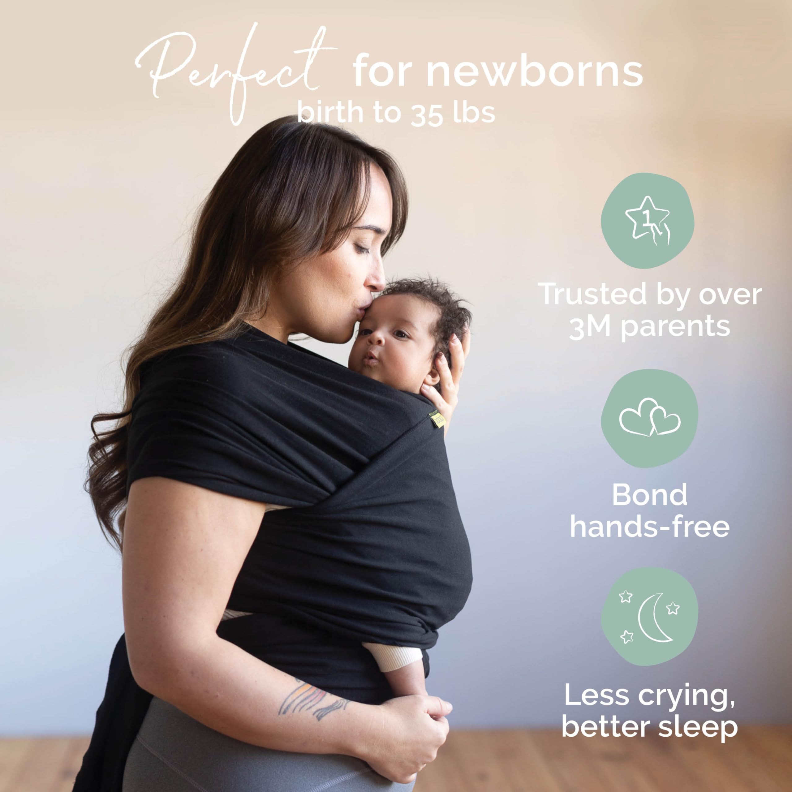 Boba Baby Wrap Carrier - Original Baby Carrier Wrap, Baby Sling for Newborns - Baby Wearing Essentials - Hands-Free Newborn Wrap Swaddle Holder, Newborn to Toddler Infant Baby Sling, 7-35 lbs (Black)