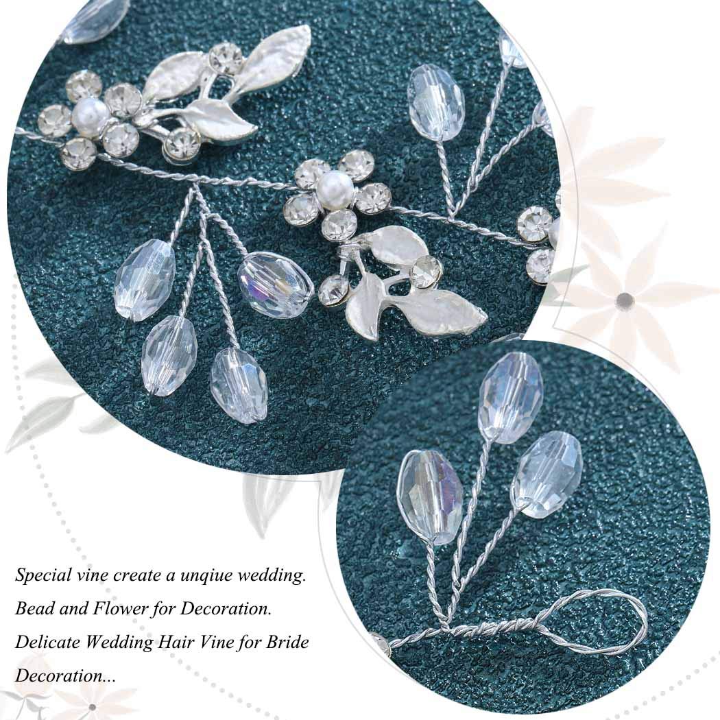 Unicra Leaf Wedding Hair Vine Flower Bridal Hair Piece Crystal Rhinestone Long Headband for Women and Girls (Silver)