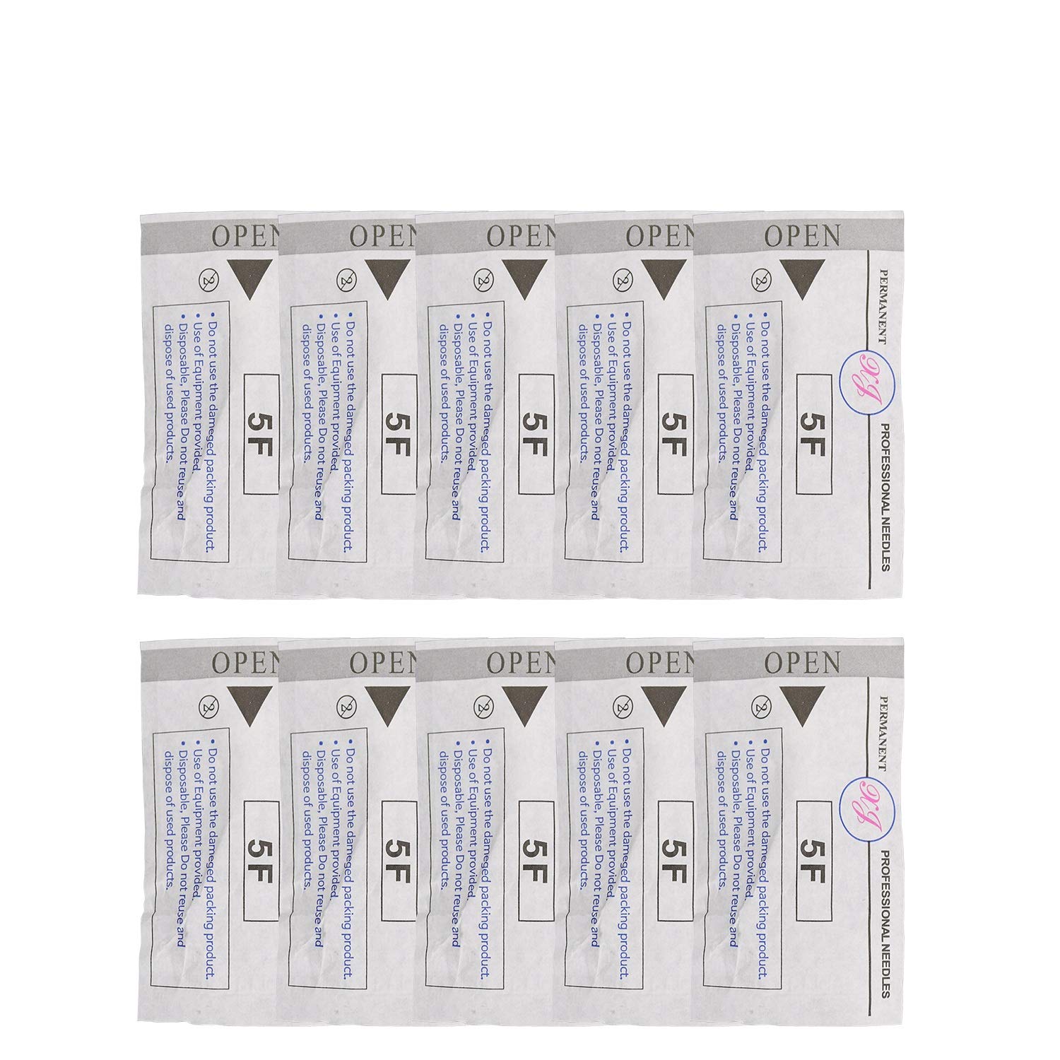 Pinkiou Row 5F Tattoo Needles and Caps for Permanent Makeup Set Eyebrow Tattoo Tips Microblading Pen (Pack of 10)