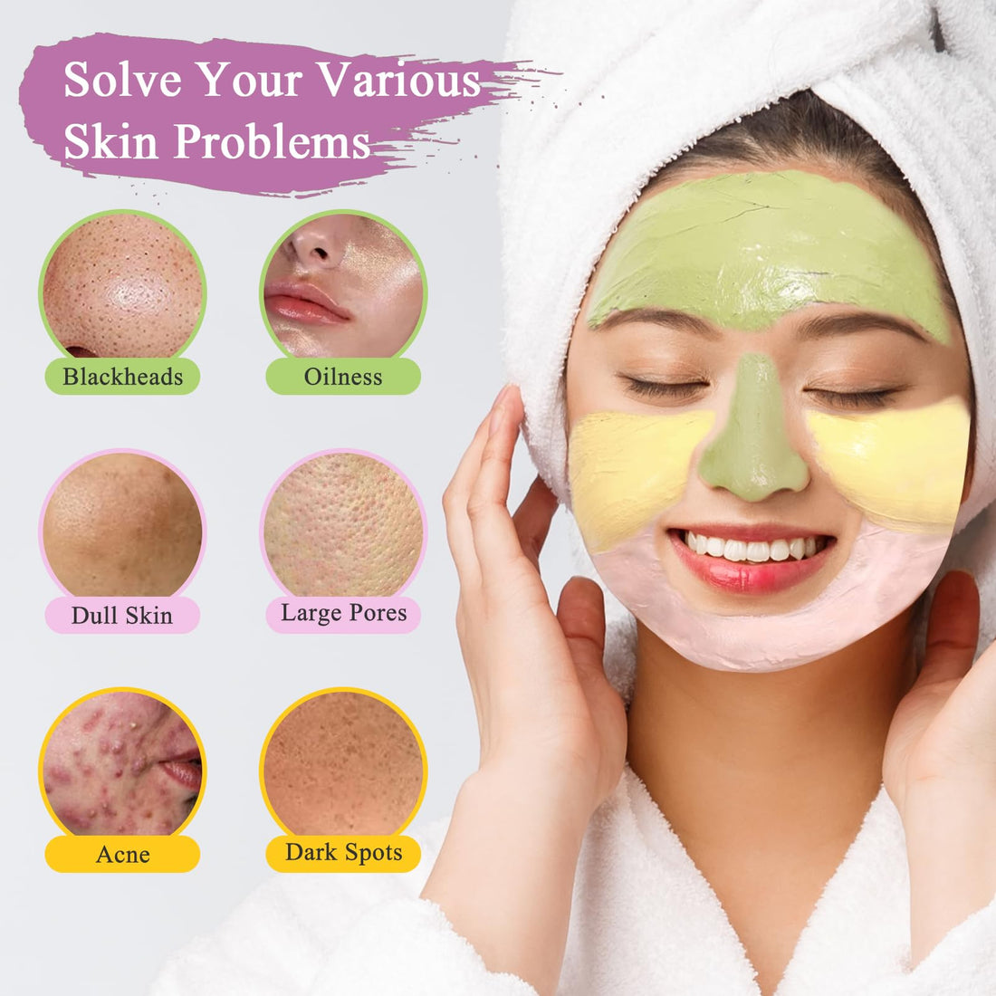 Pjordo Clay Mask Kit, Mothers Day Spa Gifts for Wife, Turmeric Vitamin C, Avocado, Rose Clay Mask, Facial Skin Care Set for Deep Cleaning Reduce Blackheads Dark Spots, 3.17 Oz Each