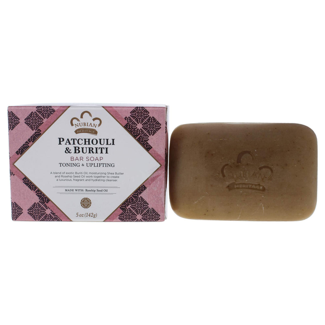 Nubian Heritage Bar Soap with Shea Butter and Rose Hip - Patchouli and Buriti - 5 oz - Gluten Free - Fragrant, soothing and hydrating cleanser by Nubian Heritage