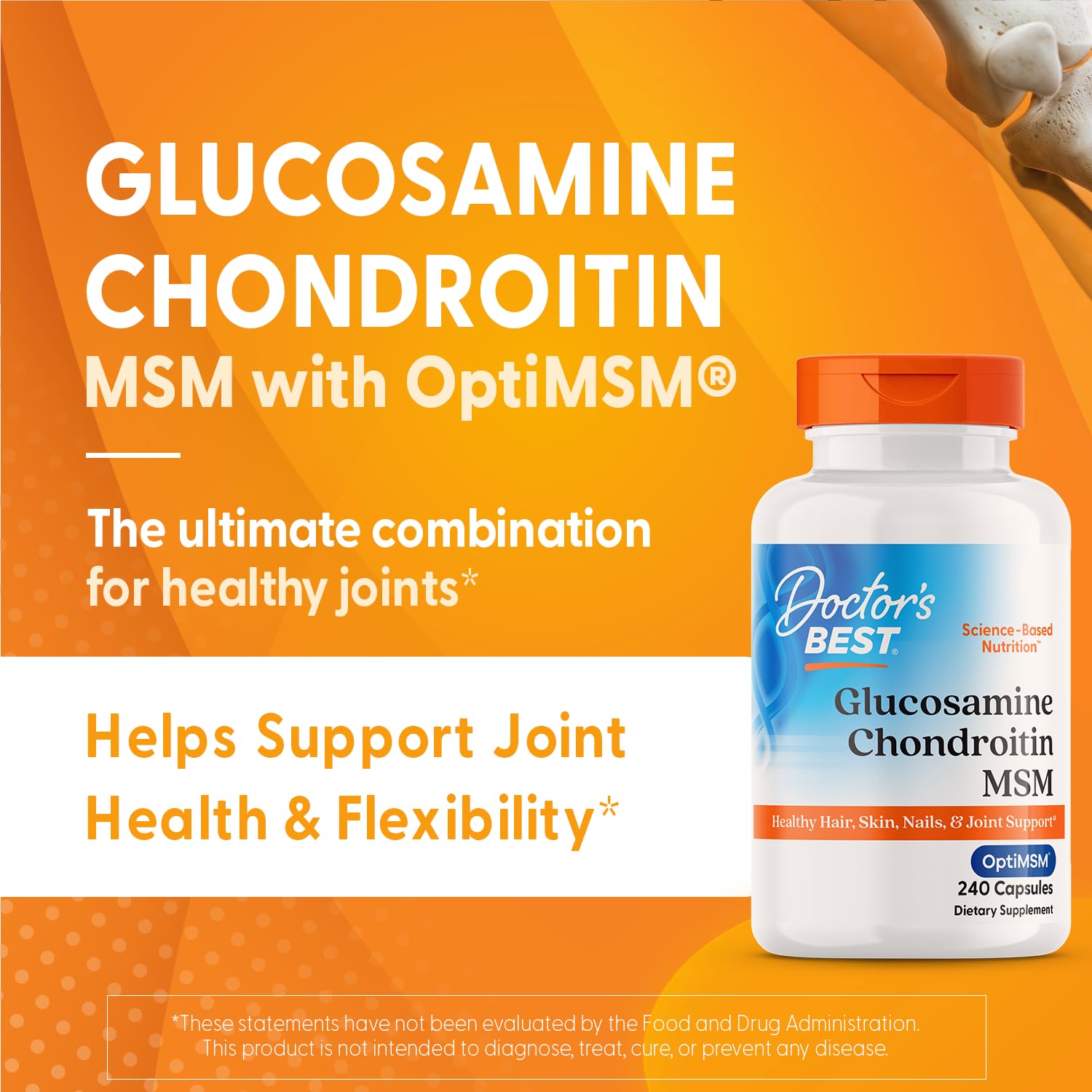 Doctor's Best Glucosamine Chondroitin Msm with OptiMSM Capsules, Supports Healthy Joint Structure, Function & Comfort, Non-GMO, Gluten Free, Soy Free, 240 Count (Pack of 1)