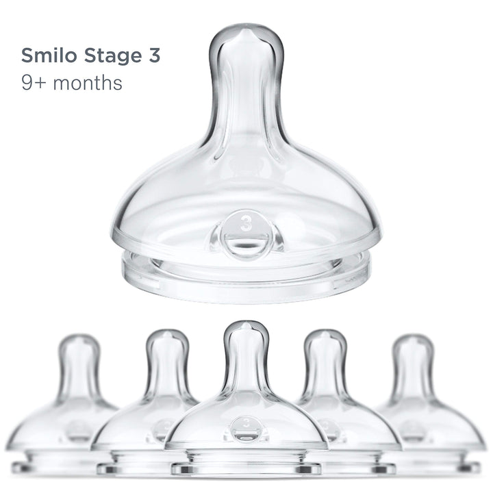 Smilo Anti-Colic Bottle Nipple, Fast Flow 9M+, Stage 3 Suitable from 9 Months, Smooth Flow Anti-Colic (Pack of 6)