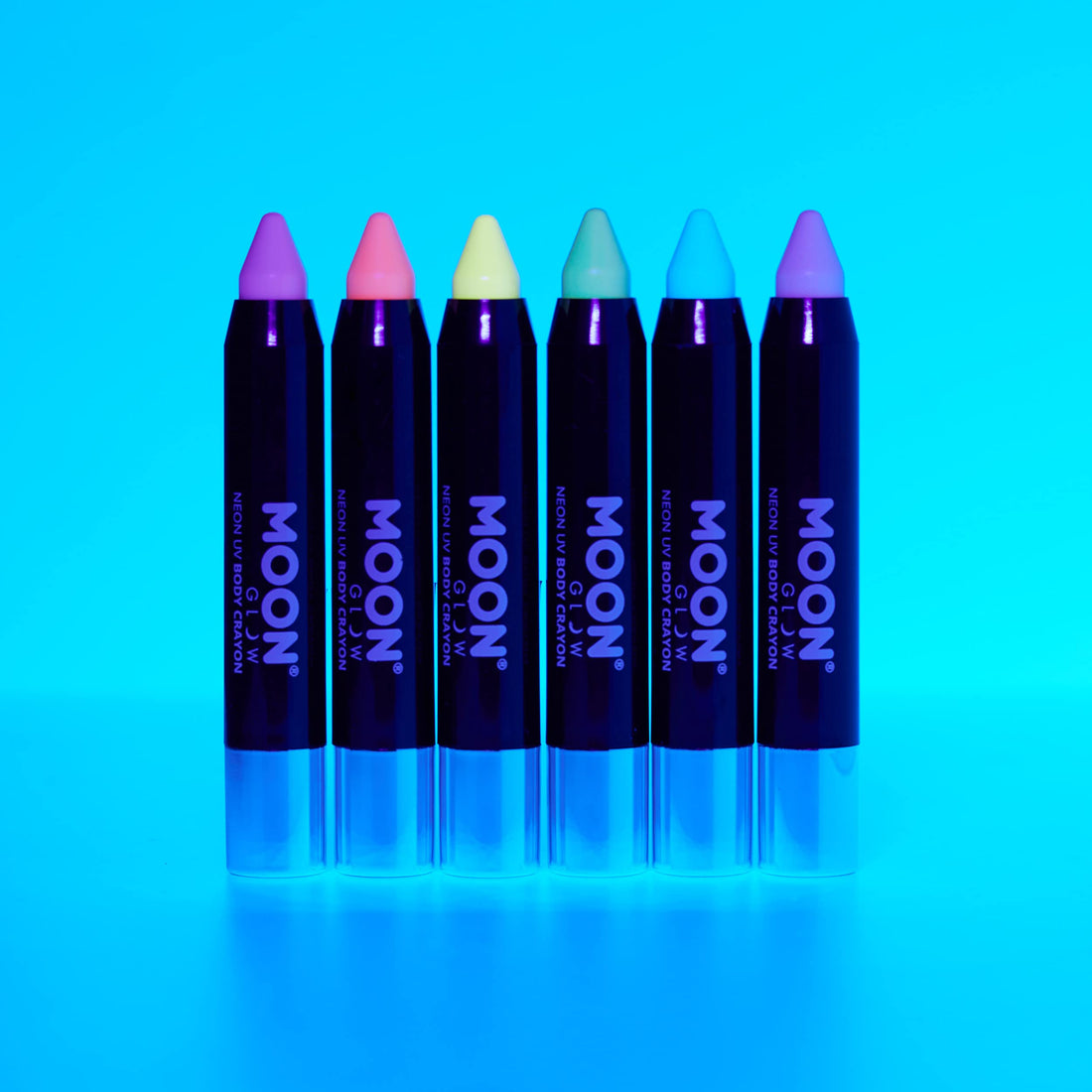 Moon Glow - Neon Uv Face Paint Stick/Body Crayon Makeup For The Face & Body - Pastel Set Of 6 Colours - Glows Brightly Under Uv Lighting