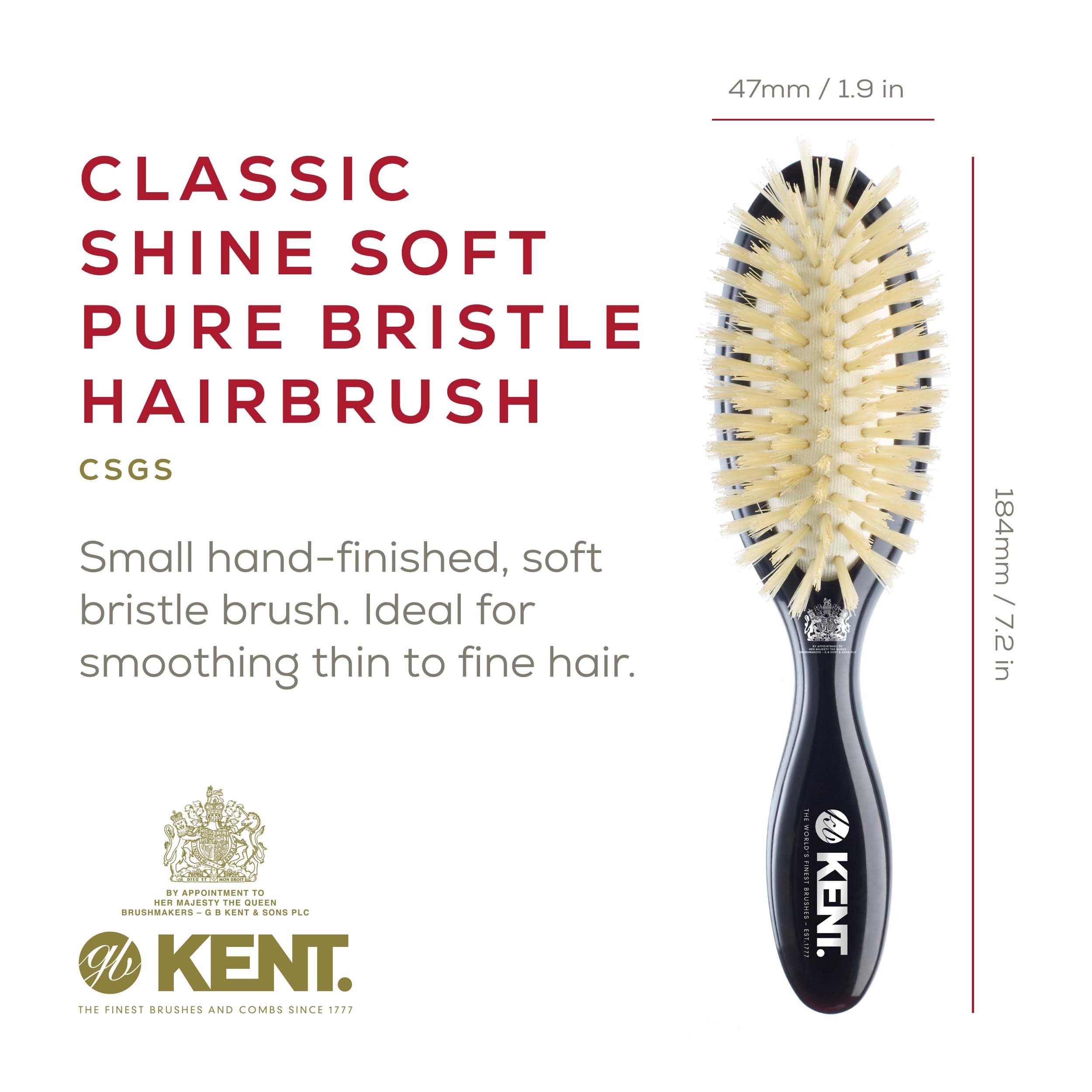 Kent CSMS Ruby Pure Black Natural Bristle Medium Dressing & Styling Premium Brush