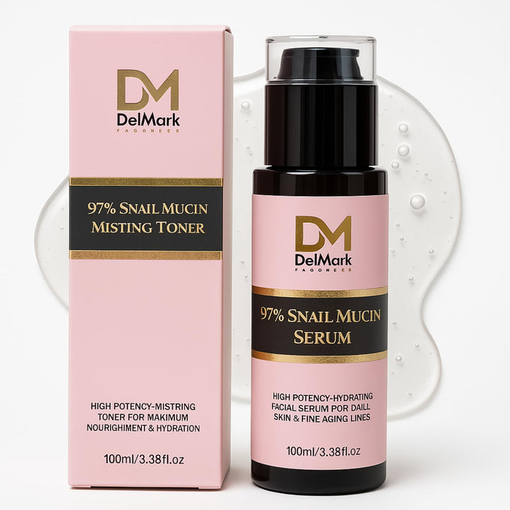 DelMark Products Snail Mucin Serum 100ML, 97% Snail Secretion Filtrate with Hyaluronic Acid, Power Repairing Essence, Dark Spot Remover, Korean Skincare, Hydrating Serum for Face, Eye, and Neck