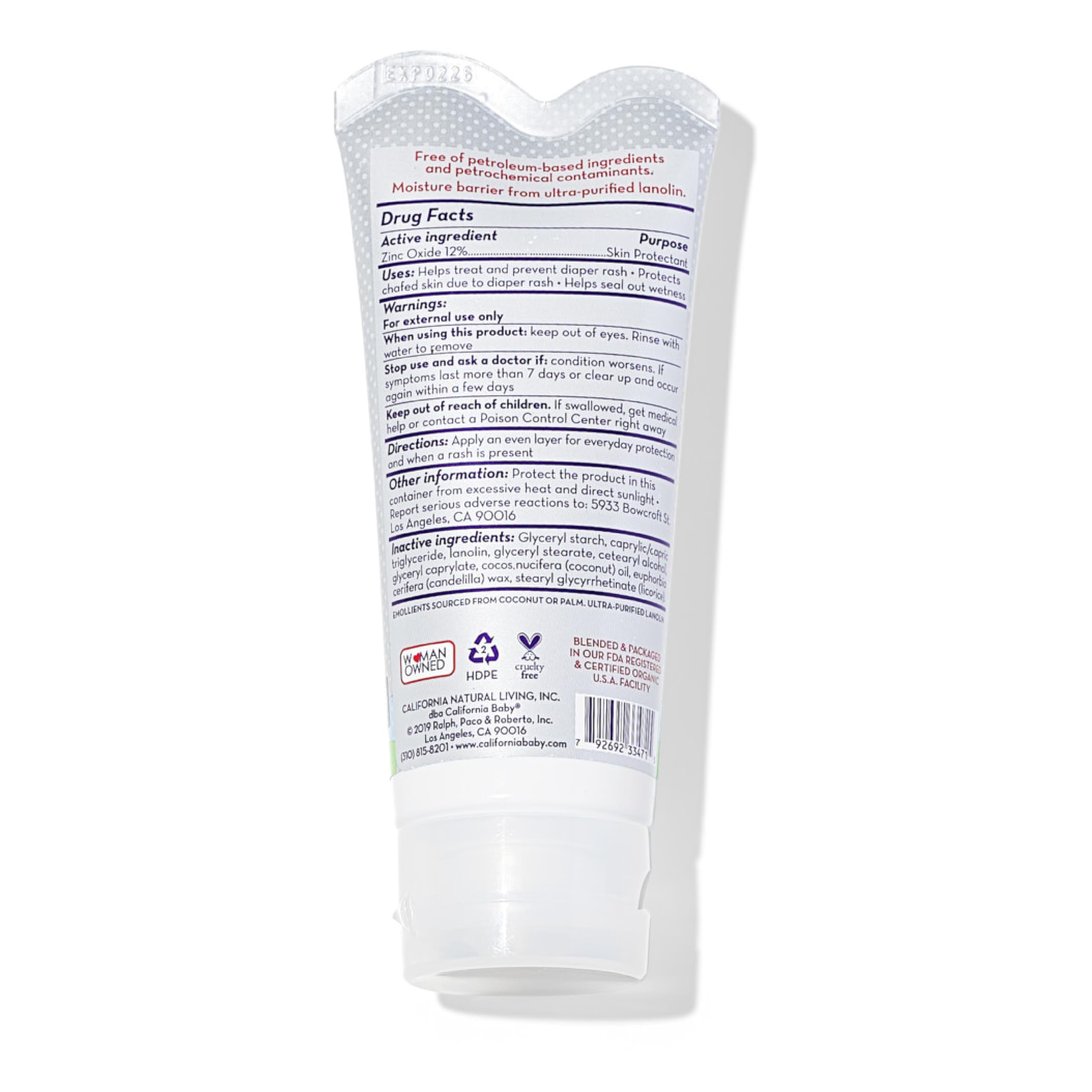 California Baby Super Sensitive Diaper Rash Cream | 100% Bio-Based | Zinc Oxide Ointment | Unscented Diaper Cream | Cloth Diapers Safe | 82 g / 2.9 oz