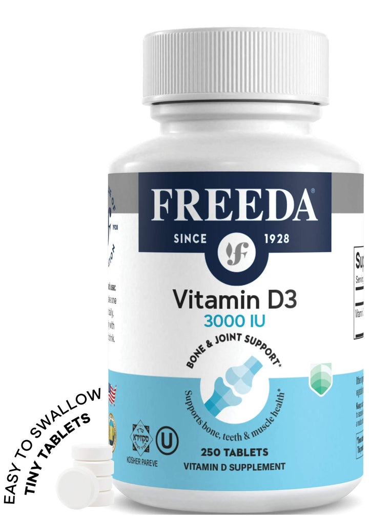 FREEDA Vitamin D3-3000 IU - Pure High Potency Kosher Supplement Tablets - Bone and Muscle Health, Calcium Absorption, Immune Support for Men and Women* - 250 Count