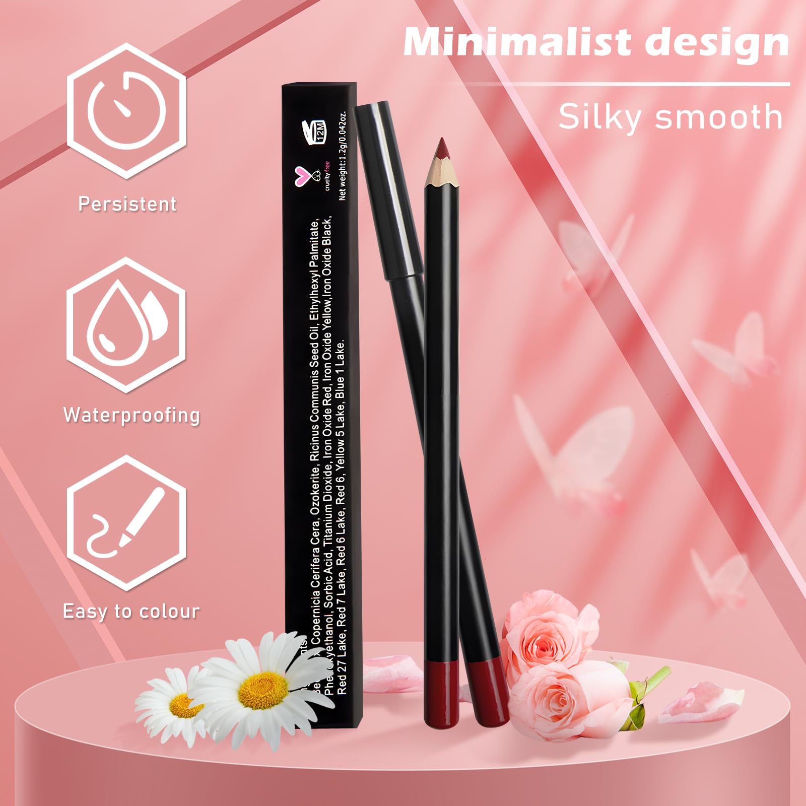 EternalClassic Wine Lip Liner, Long Lasting Lip Liner Pencil, Rich Lip Makeup Colors Highly Pigmented Lip Liners, Smooth Application Lipliner Lip Pencil