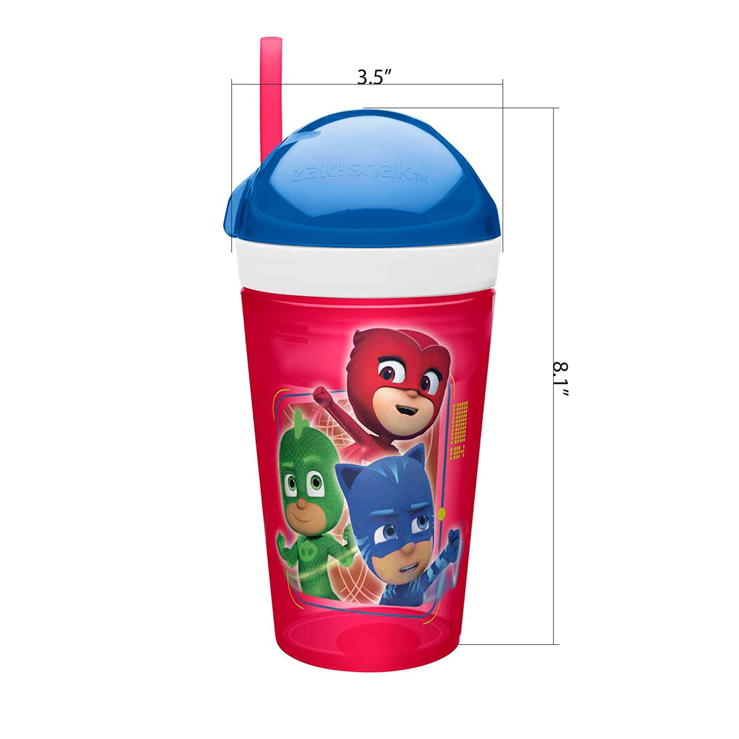 Zak Designs PJ Masks ZakSnak All-In-One Drink Tumbler + Snack Container For Toddlers – Spill-proof 4oz Snack Container Screws Securely Onto 10oz Tumbler With Accessible Straw, PJ Masks