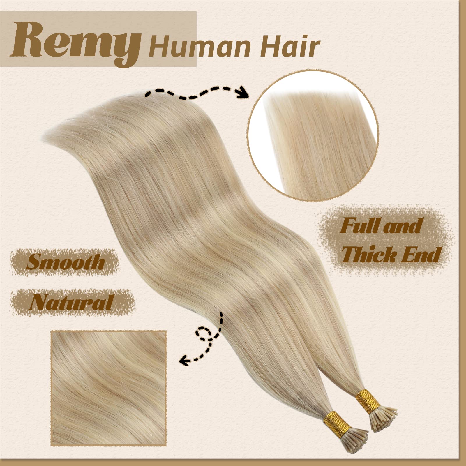 14, Ash Brown With Blonde: Youngsee 14Inch Remy Hair Extensions Fusion I Tip Human Hair Ash Blonde Highlight With Bleach Blonde Keratin Fusion Stick Tip Human Hair Extensions