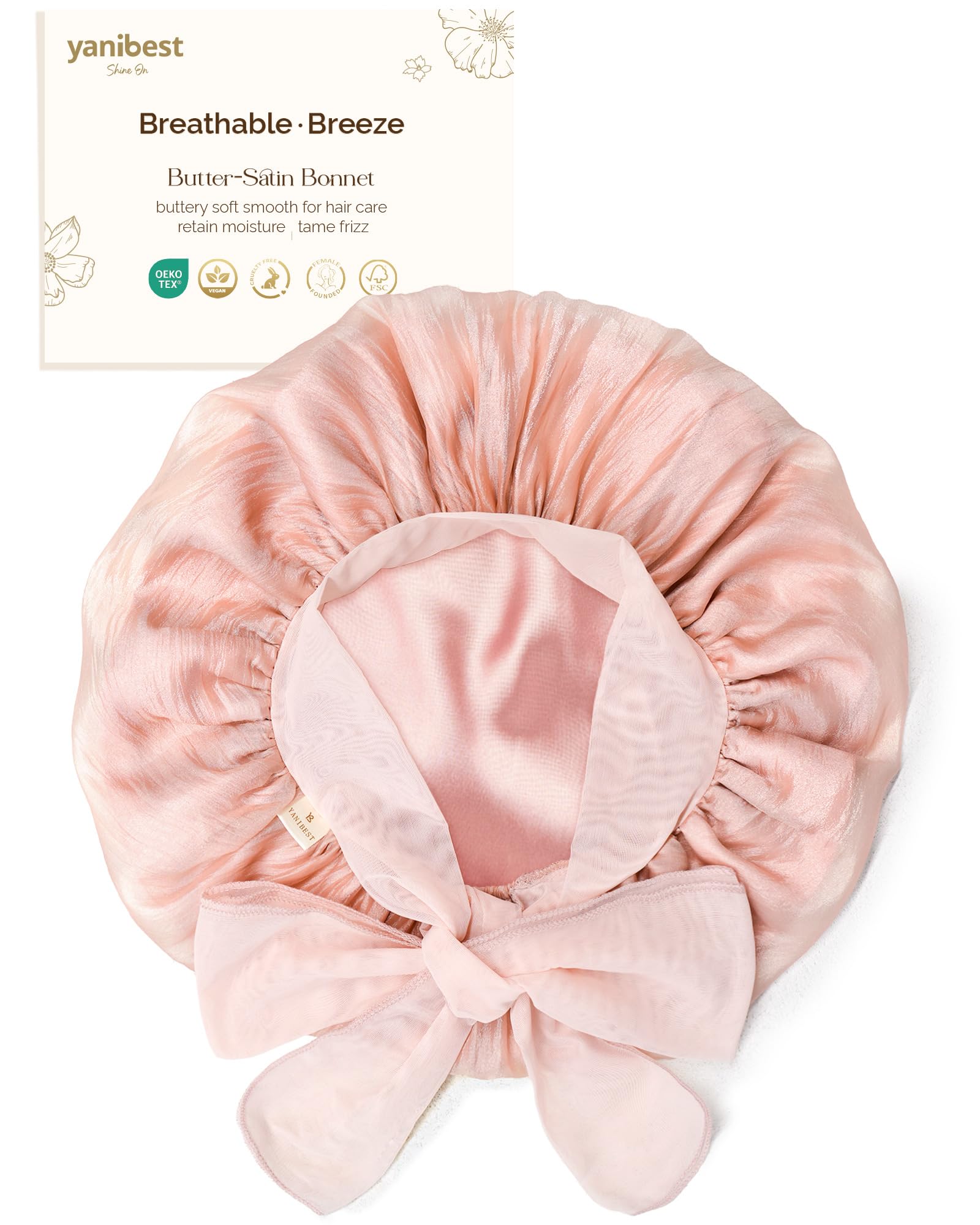 YANIBEST Silk Bonnet for Sleeping Women, Satin Lined Hair Bonnet with Breathable Tie Band for Curly Hair, Head Wrap Cap, Pink