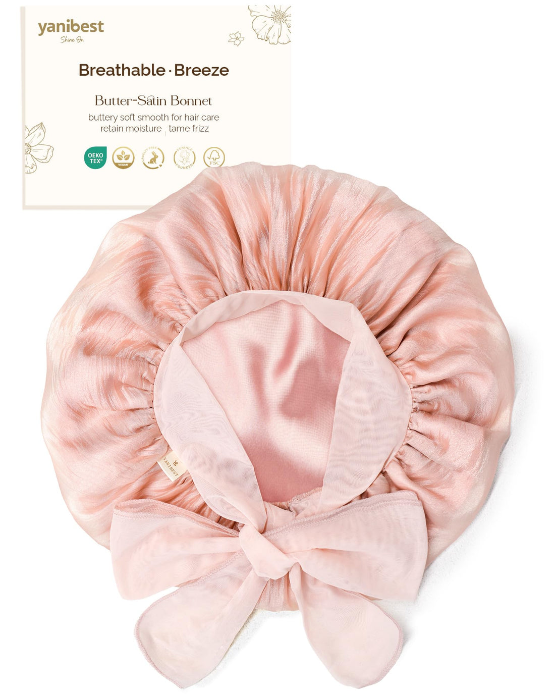 YANIBEST Silk Bonnet for Sleeping Women, Satin Lined Hair Bonnet with Breathable Tie Band for Curly Hair, Head Wrap Cap, Pink