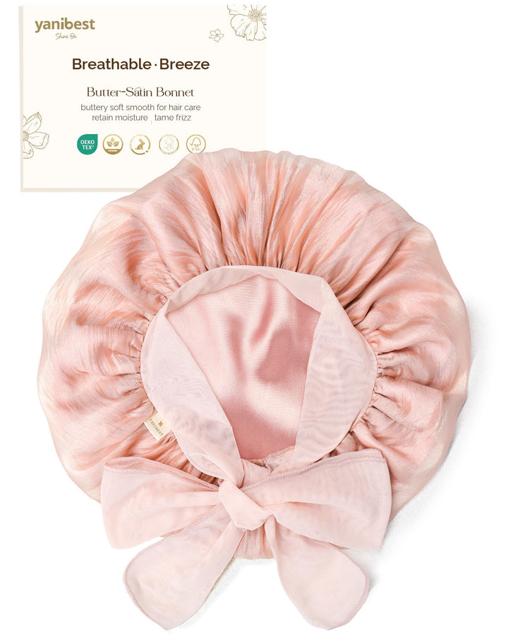 YANIBEST Silk Bonnet for Sleeping Women, Satin Lined Hair Bonnet with Breathable Tie Band for Curly Hair, Head Wrap Cap, Pink