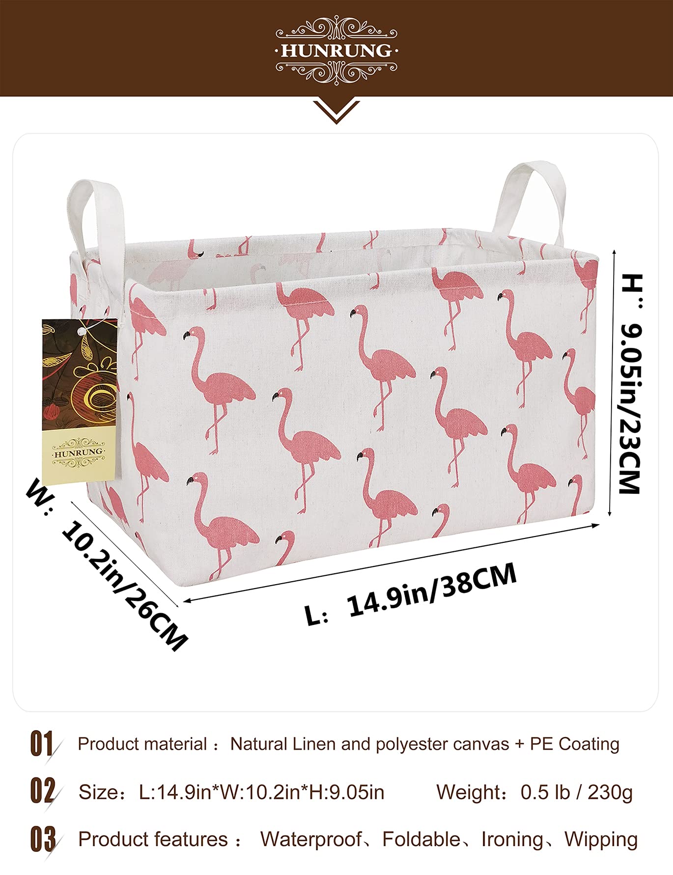HUNRUNG Rectangle Storage Basket Cute Canvas Organizer Bin for Pet/Children Toys, Books, Clothes Perfect for Rooms/Playroom(Rectangle Flamingo)