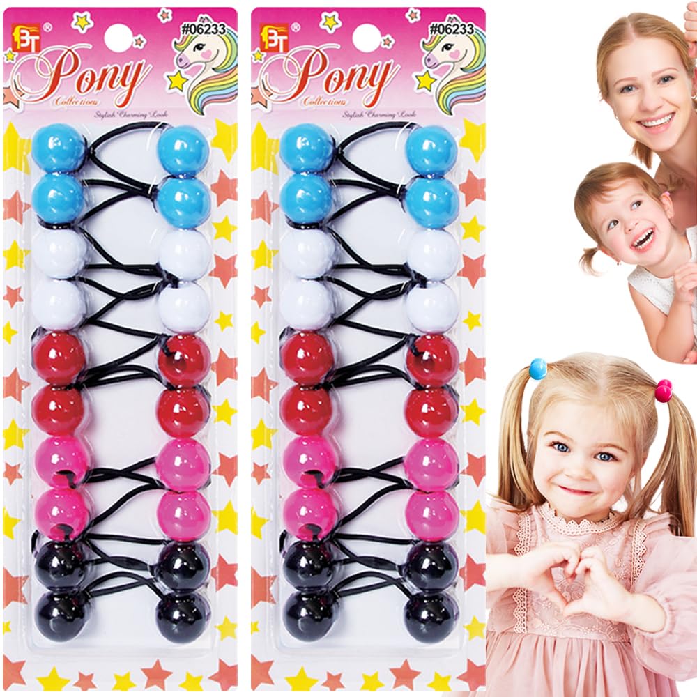 20 Pcs 20mm Hair Ties Hair Accessories for Girls Cute Hair Ties with Balls Bubble Twinbead Ponytail Holders (Sky Blue/White/Red/Pink/Black)