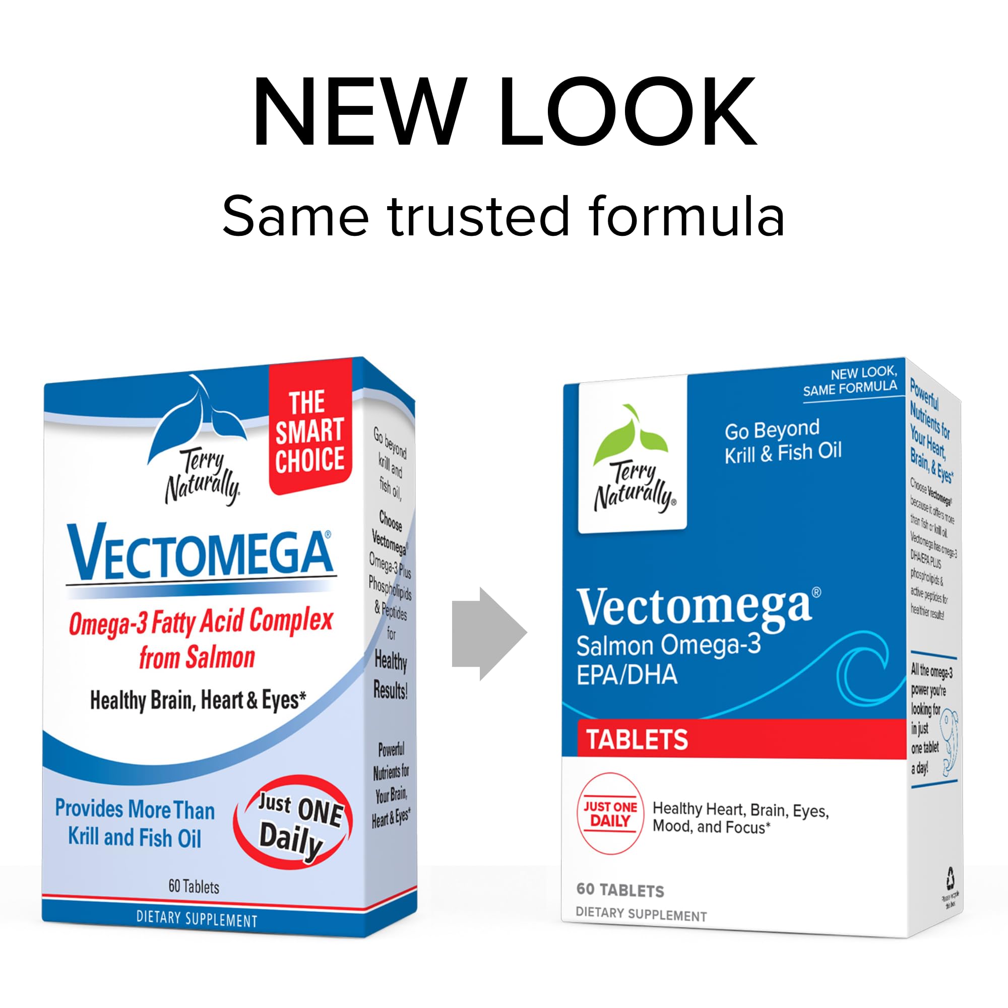 Terry Naturally Vectomega - Supplement with EPA & DHA - Omega-3 Tablets for Brain & Heart Health Support - Nutritional Supplement with Essential Fatty Acids & Peptides - 60 Tablets (Pack of 2)