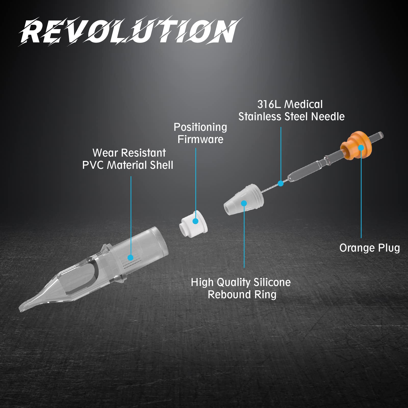 EZTAT2 New EZ Revolution Tattoo Needle Cartridges 12 Regular 14 Round Shader Long Taper (NEW-C1214RS-1)